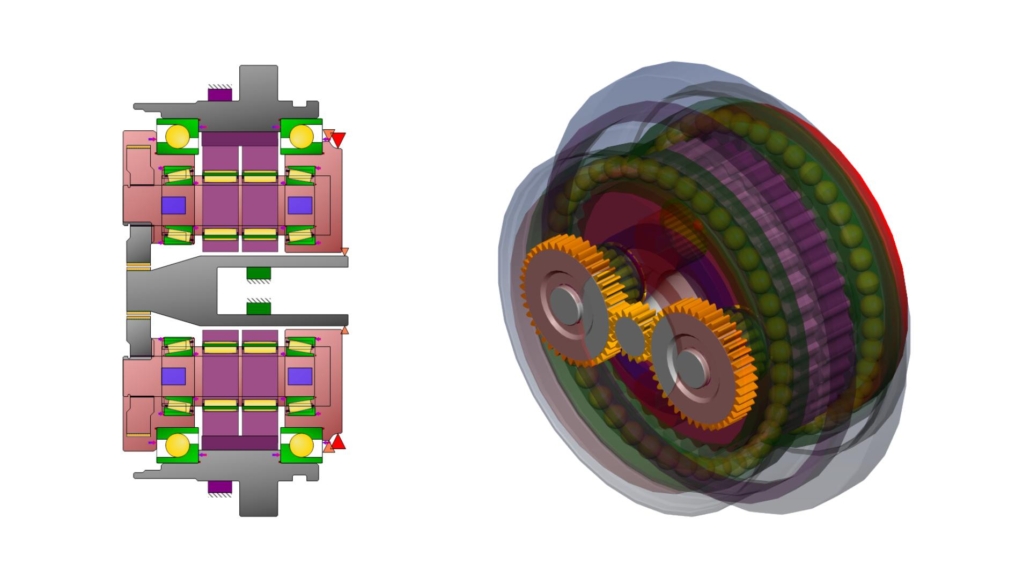 Figure 2: 2D Model of Reducer (left) 3D Model of Reducer (right).